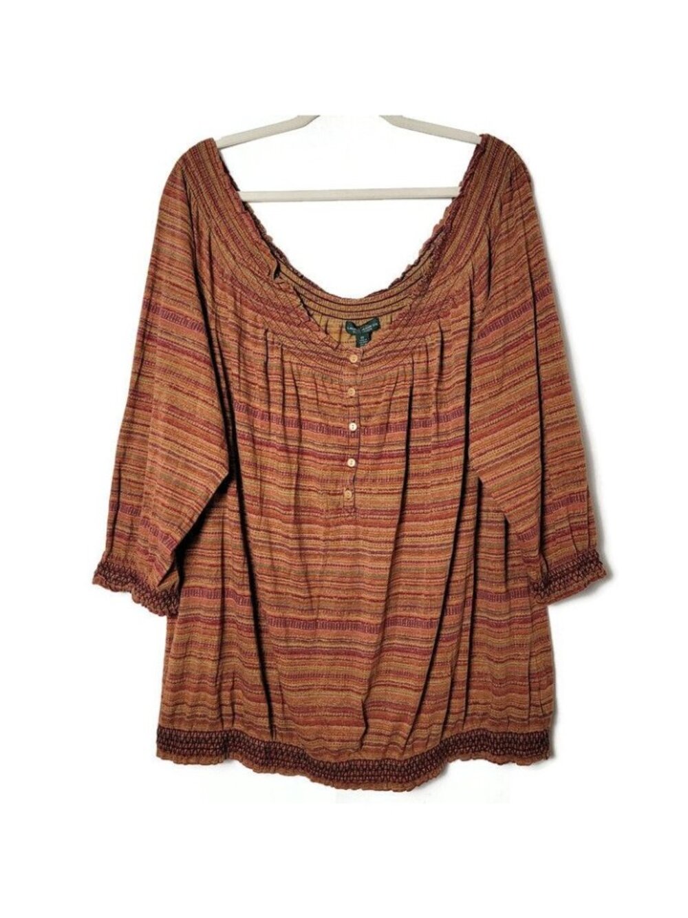 Lauren Ralph Lauren Aztec Western Smocked Off The Shoulder Stretchy Blouse 2X